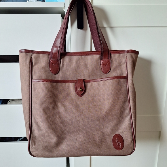 Polo Ralph Lauren Handbags - Vintage Polo Tote Bag in Brown with Burgundy Trim
